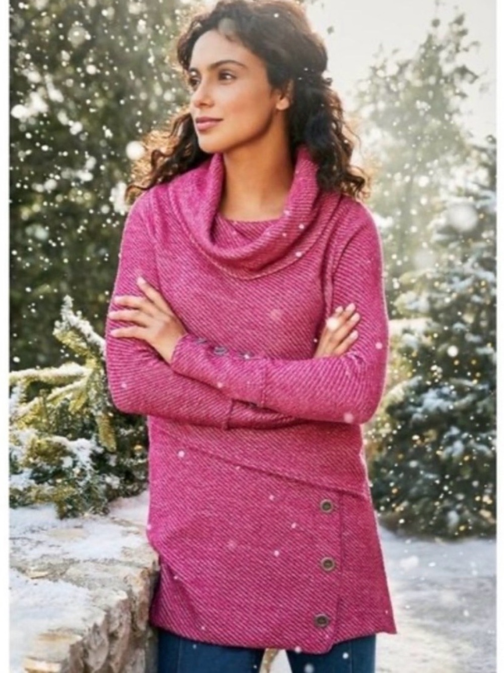 Cozy Cowl Neck Pink Women's Sweater Tunic soft Surroundings
